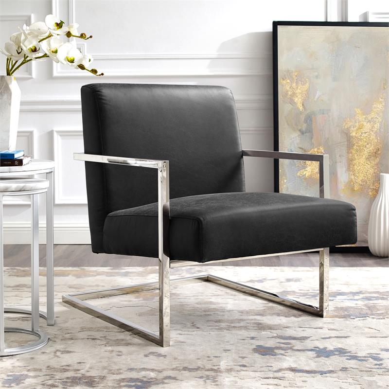 Posh Living Xzavier Faux Leather Accent Chair in Charcoal/Chrome