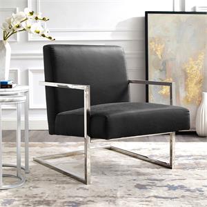 Posh Living Xzavier Faux Leather Accent Chair in Charcoal/Chrome