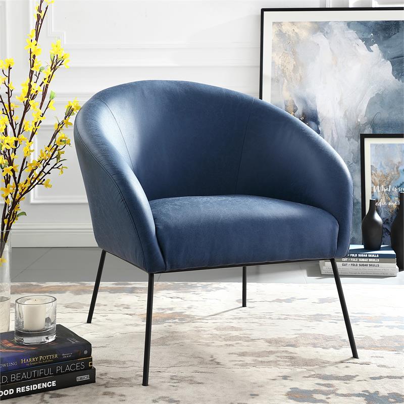 Posh Living Brixton Faux Leather Barrel Back Accent Chair in Navy/Black