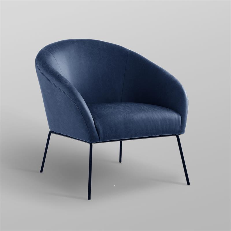 Posh Living Brixton Faux Leather Barrel Back Accent Chair in Navy/Black