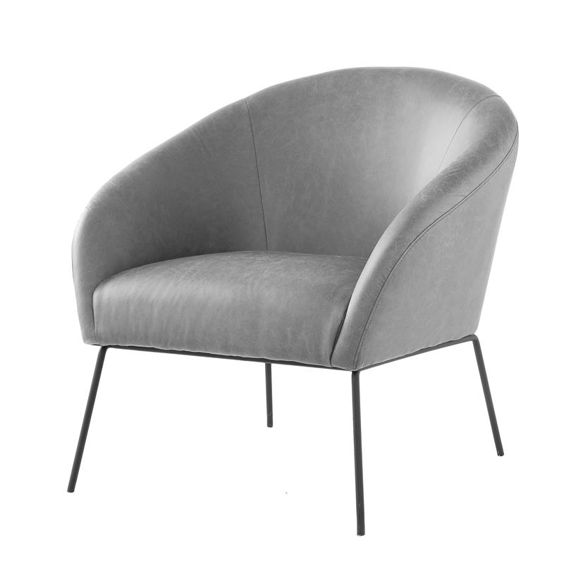 Posh Living Brixton Faux Leather Barrel Back Accent Chair in Light Gray/Black