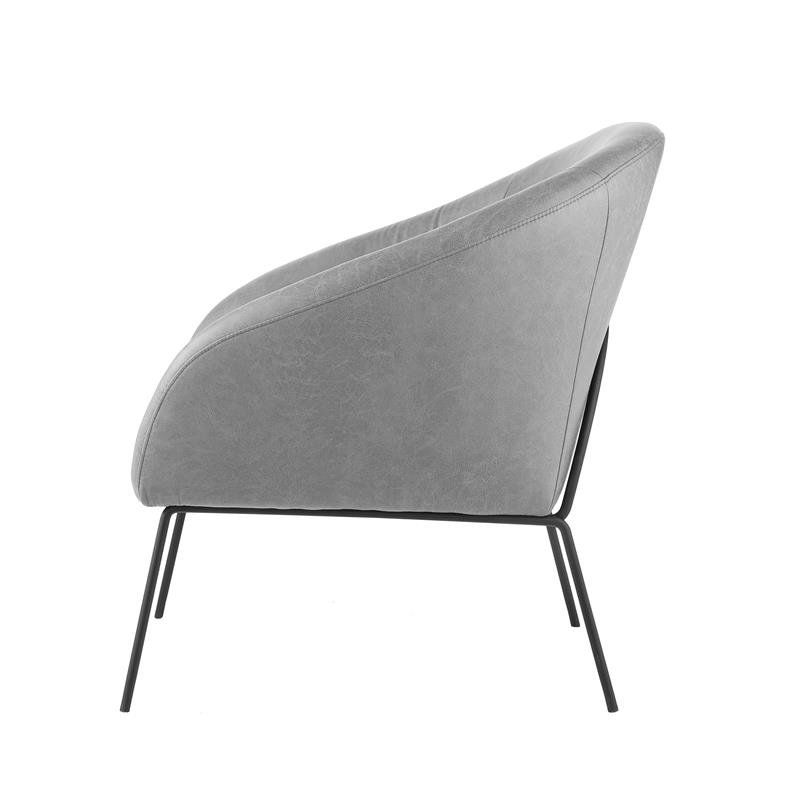 Posh Living Brixton Faux Leather Barrel Back Accent Chair in Light Gray/Black