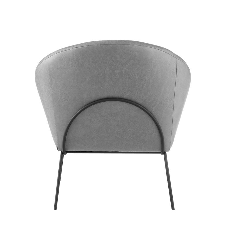 Posh Living Brixton Faux Leather Barrel Back Accent Chair in Light Gray/Black