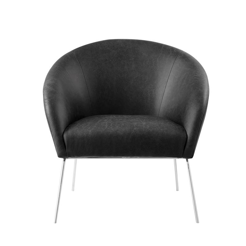 Posh Living Brixton Faux Leather Barrel Back Accent Chair in Charcoal Gray