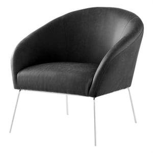 Posh Living Brixton Faux Leather Barrel Back Accent Chair in Charcoal Gray