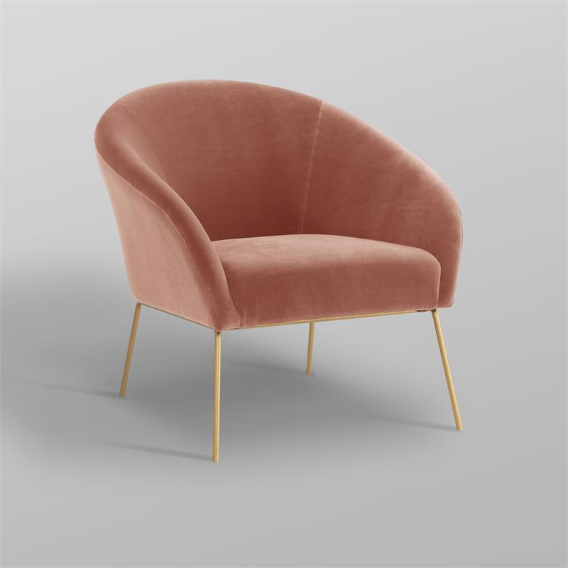 Posh Living Brixton Velvet Barrel Back Accent Chair in Blush Pink/Gold