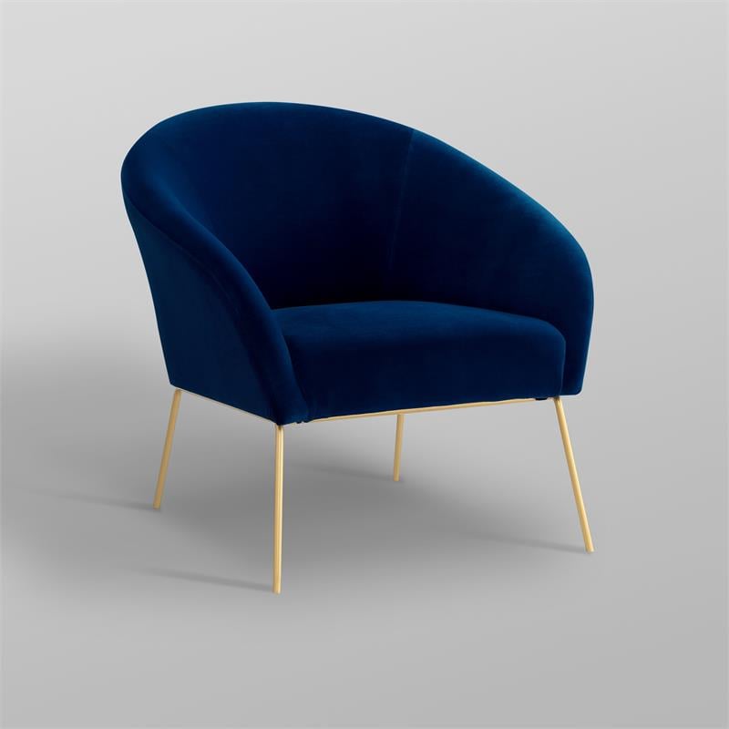 Posh Living Brixton Velvet Barrel Back Accent Chair in Navy Blue/Gold