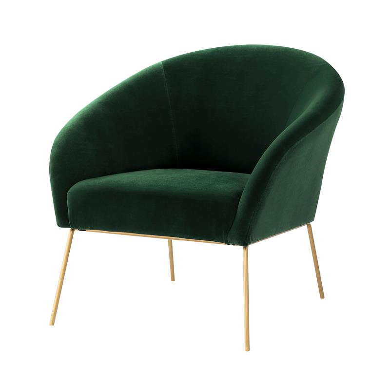 Posh Living Brixton Velvet Barrel Back Accent Chair in Green/Gold