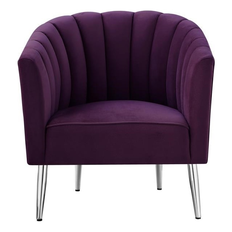 Posh Living Blaze Velvet Upholstered Barrel Back Accent Chair in Purple/Chrome