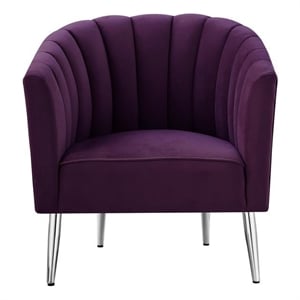 Posh Living Blaze Velvet Upholstered Barrel Back Accent Chair in Purple/Chrome