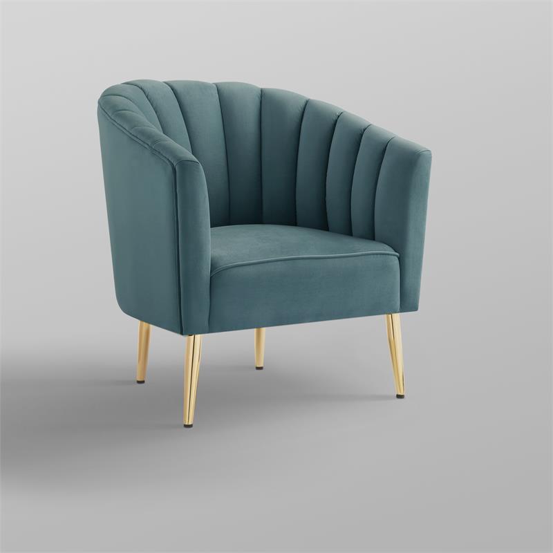 Posh Living Blaze Velvet Upholstered Barrel Back Accent Chair in Teal/Gold
