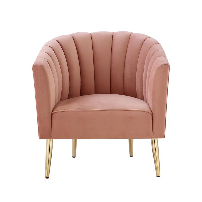 Posh Living Blaze Velvet Upholstered Barrel Back Accent Chair in Blush/Gold