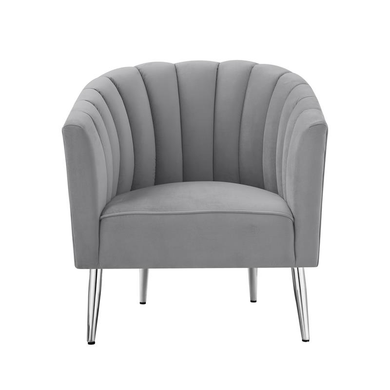 Posh Living Blaze Velvet Upholstered Barrel Back Accent Chair in Gray/Chrome