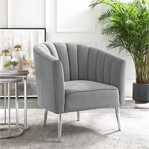 Posh Living Blaze Velvet Upholstered Barrel Back Accent Chair in Gray/Chrome