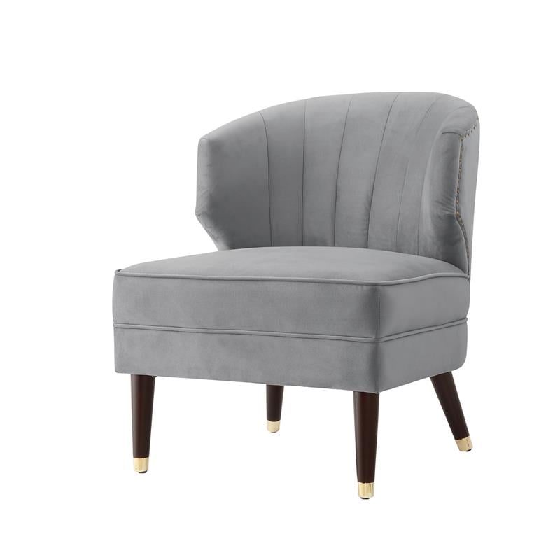 Posh Living Shepherd Velvet Wingback Accent Chair in Gray