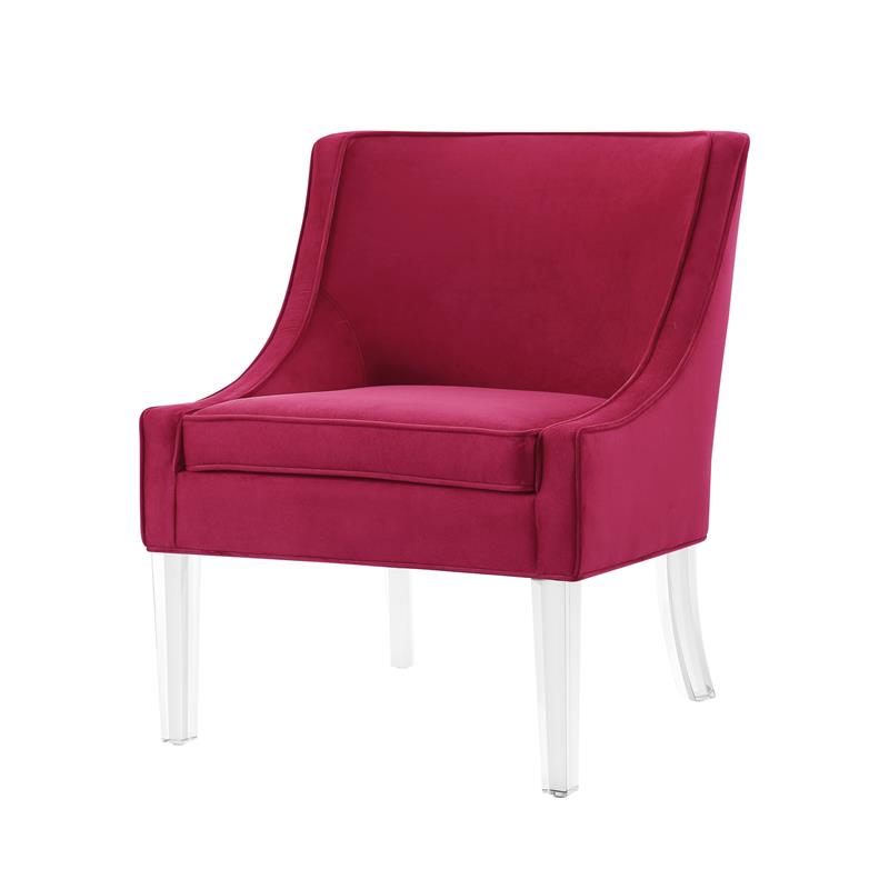 Posh Living Juelz Velvet Swooped Arm Accent Chair in Hot Pink