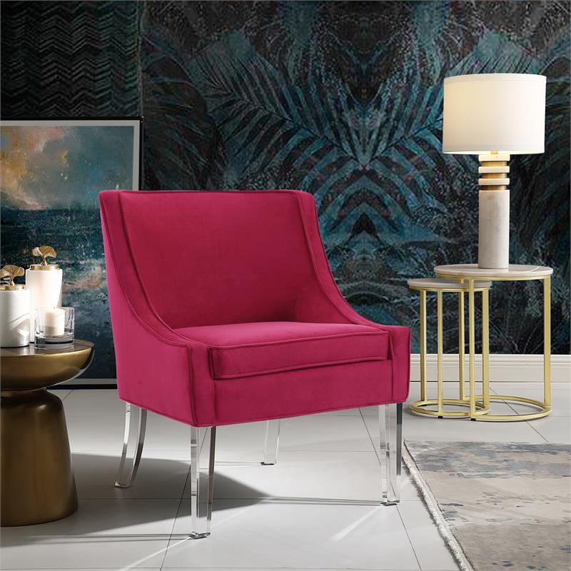 Posh Living Juelz Velvet Swooped Arm Accent Chair in Hot Pink