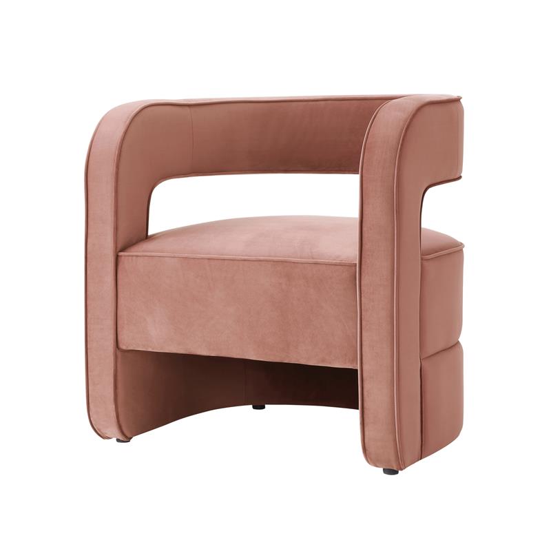Posh Living Crown Velvet Barrel Back Accent Chair in Blush Pink