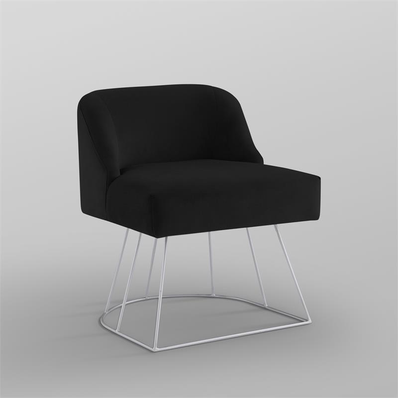 Posh Inspired Home Vinsa Velvet Vanity Stool with Curved Backrest in Black