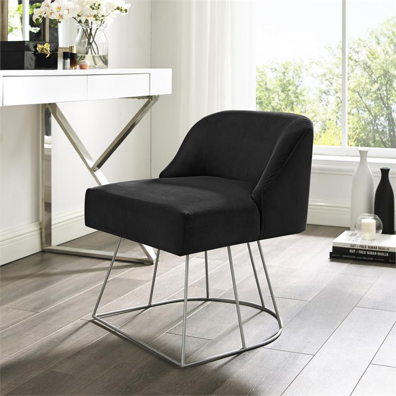 Posh Inspired Home Vinsa Velvet Vanity Stool with Curved Backrest in Black