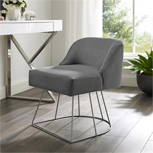 Posh Inspired Home Vinsa Velvet Vanity Stool with Curved Backrest in Gray