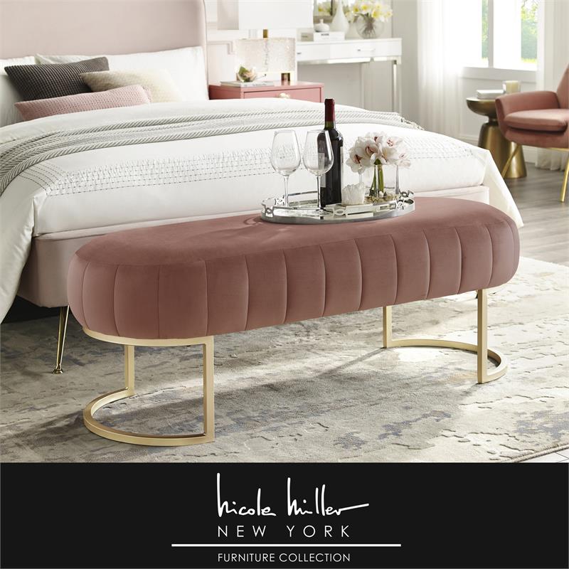 Posh Living Nicole Miller Orpheus Modern Velvet Bench in Blush Pink/Gold