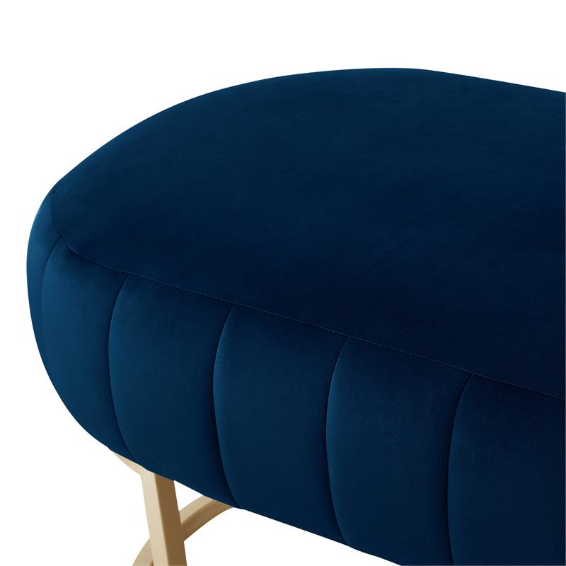 Posh Living Nicole Miller Orpheus Modern Velvet Bench in Navy Blue/Gold