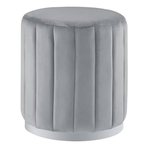 Posh Living Nicole Miller Orpheus Modern Velvet Ottoman in Gray/Silver