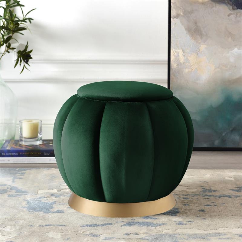 Posh Living Nicole Miller Zara Modern Velvet Ottoman in Hunter Green/Gold