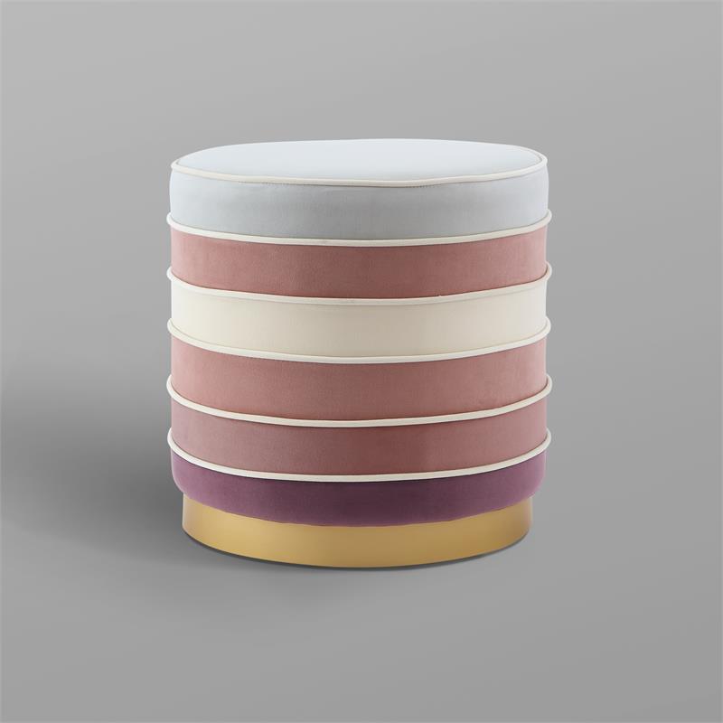 Posh Living Nicole Miller Binsa Horizontal Striped Velvet Ottoman in Blush Pink