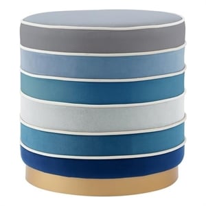 Posh Living Binsa Horizontal Striped Velvet Ottoman in Navy Blue