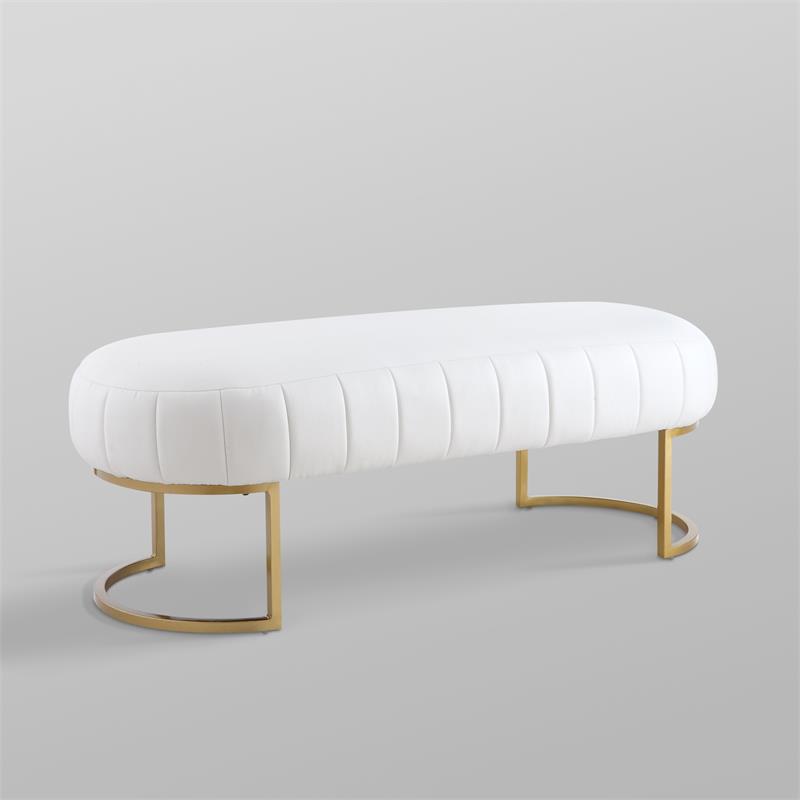 Posh Living Orpheus Modern Faux Leather Bench in White/Gold