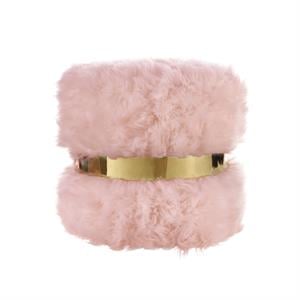 Posh Living Nicole Miller Braydon Faux Fur Fabric Ottoman in Blush Pink/Gold