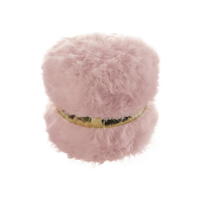 Posh Living Nicole Miller Braydon Faux Fur Fabric Ottoman in Blush Pink/Gold