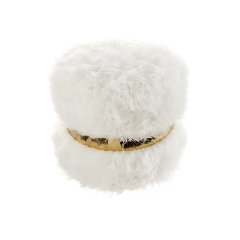 Posh Living Nicole Miller Braydon Faux Fur Fabric Ottoman in Cream White/Gold