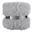 Posh Living Braydon Faux Fur Fabric Ottoman in Gray/Silver
