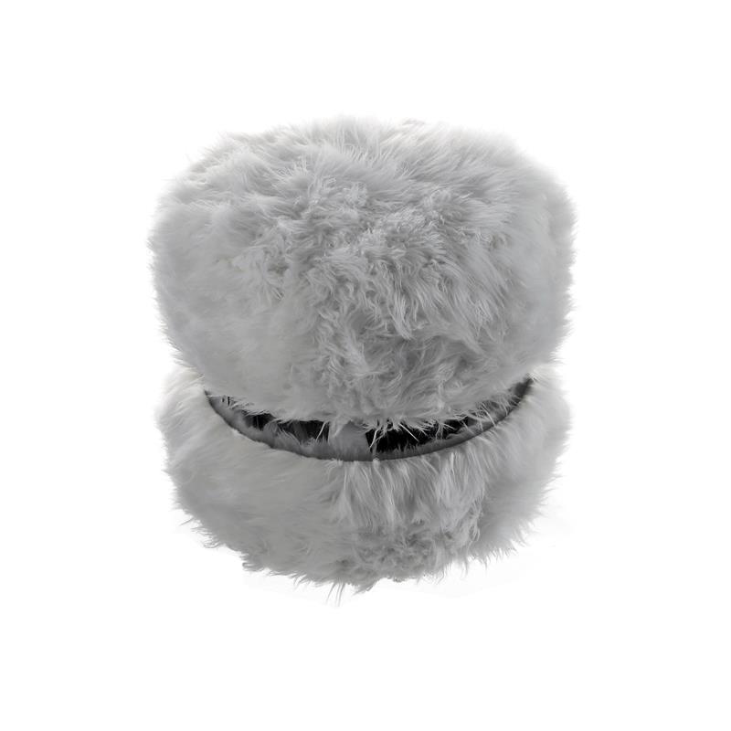 Posh Living Braydon Faux Fur Fabric Ottoman in Gray/Silver