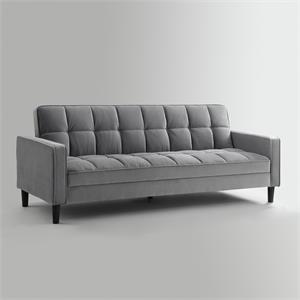 Posh Living Loft Lyfe Toyah Velvet Fabric Convertible Sleeper Sofa in Gray