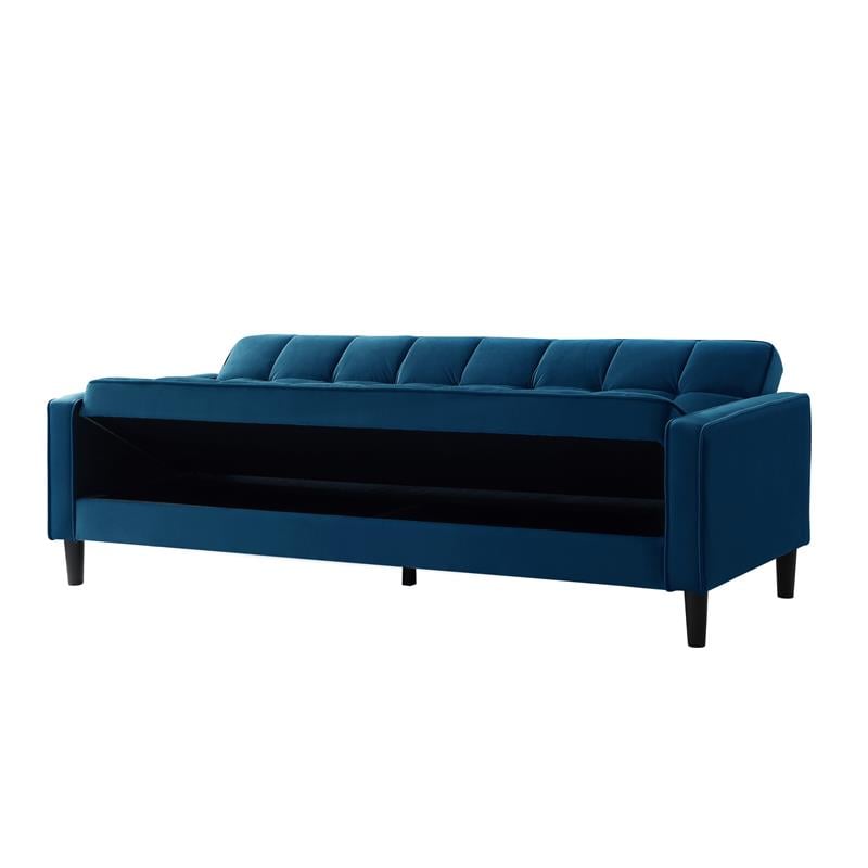 Posh Living Loft Lyfe Toyah Velvet Fabric Convertible Sleeper Sofa in Navy Blue