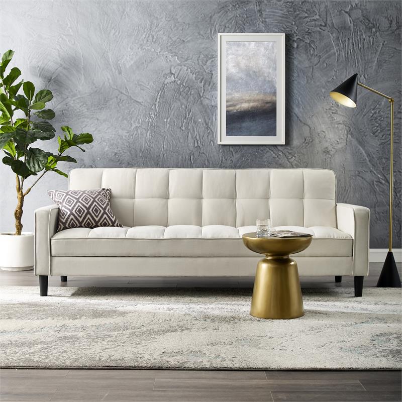 Posh Living Loft Lyfe Toyah Linen Fabric Convertible Sleeper Sofa in Beige