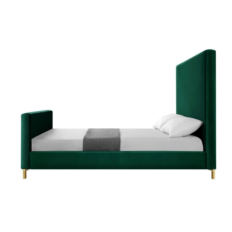 Posh Living Alex Velvet Upholstered Platform Queen Bed in Hunter Green