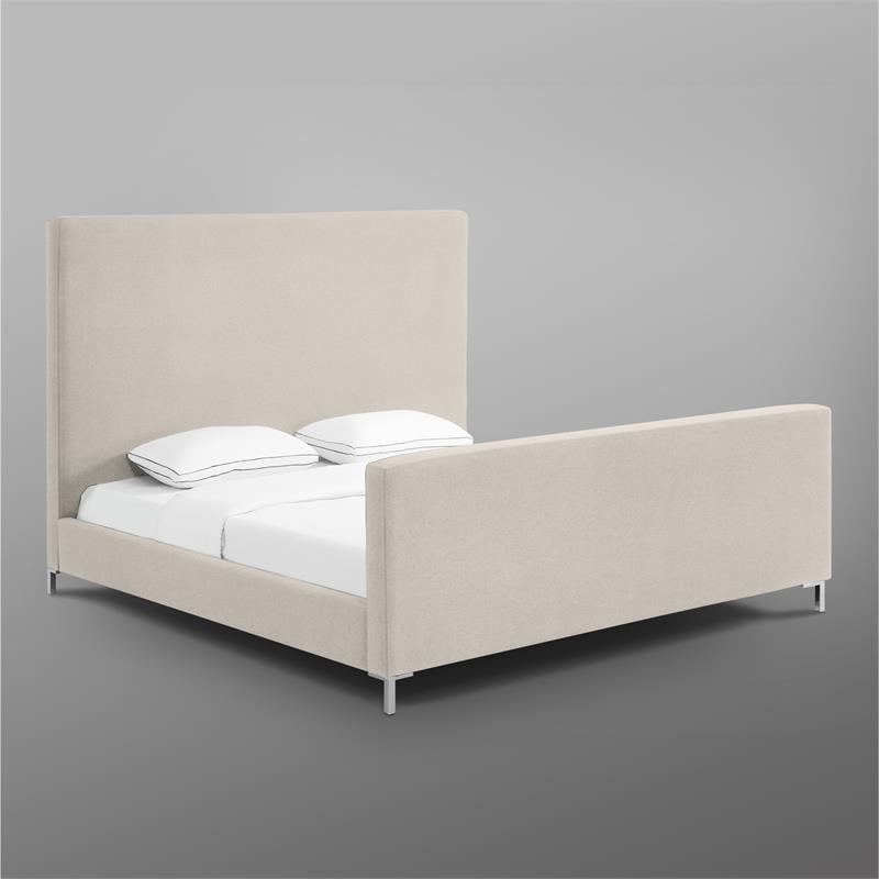 Posh Living Alex Linen Fabric Upholstered Platform Queen Bed Frame in Beige