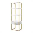 Posh Living Mano Stainless Steel 3-Shelf & 1-Drawer Bookcase White/Gold