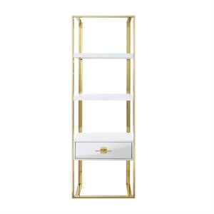Posh Living Mano Stainless Steel 3-Shelf & 1-Drawer Bookcase White/Gold