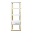 Posh Living Mano Stainless Steel 3-Shelf & 1-Drawer Bookcase White/Gold