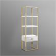 Posh Living Mano Stainless Steel 3-Shelf & 1-Drawer Bookcase White/Gold