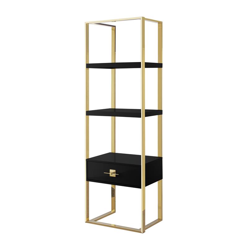 Posh Living Mano Stainless Steel 3-Shelf & 1-Drawer Bookcase Black/Gold