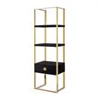 Posh Living Mano Stainless Steel 3-Shelf & 1-Drawer Bookcase Black/Gold