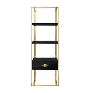 Posh Living Mano Stainless Steel 3-Shelf & 1-Drawer Bookcase Black/Gold