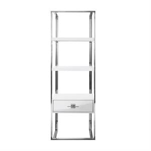 Posh Living Mano Stainless Steel 3-Shelf & 1-Drawer Bookcase White/Chrome